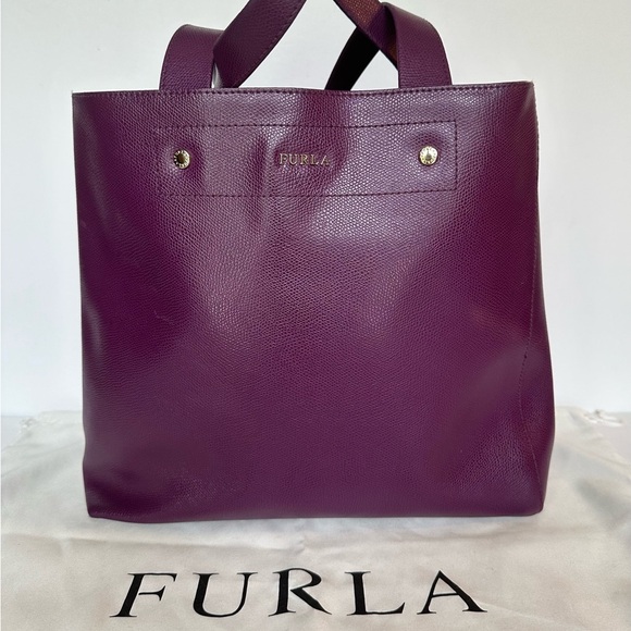 Furla Handbags - Furla Deep Plum Leather Tote with Gold Logo